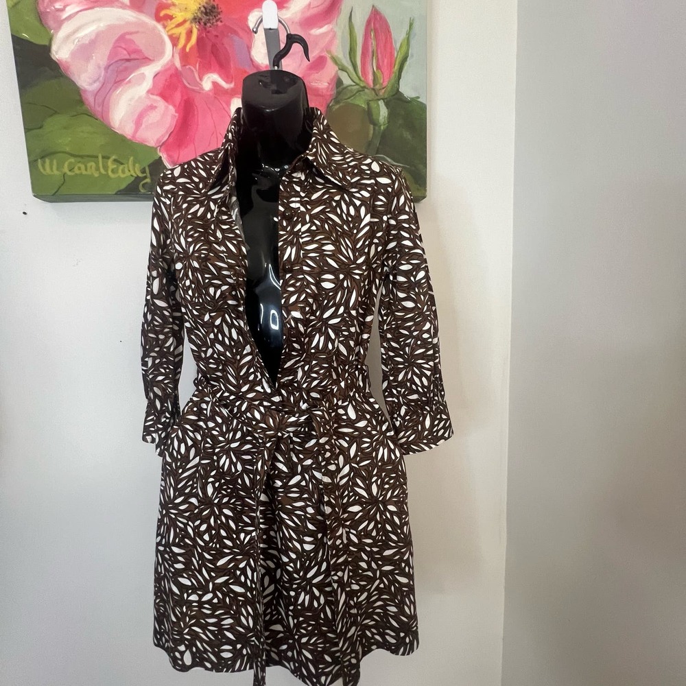 An Original Milly Shirt Dress Size 2 Brown White Print Belted Mini City Chic - Picture 13 of 16